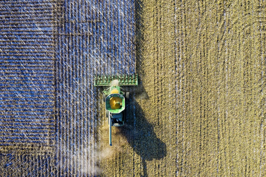 Aerial Shot of Green Milling Tractor